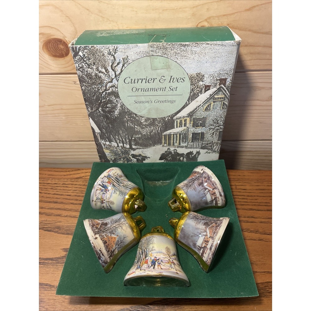 Nostalgic Incomplete Set of 5 Currier & Ives Christmas Bells Ornament Set W/Box